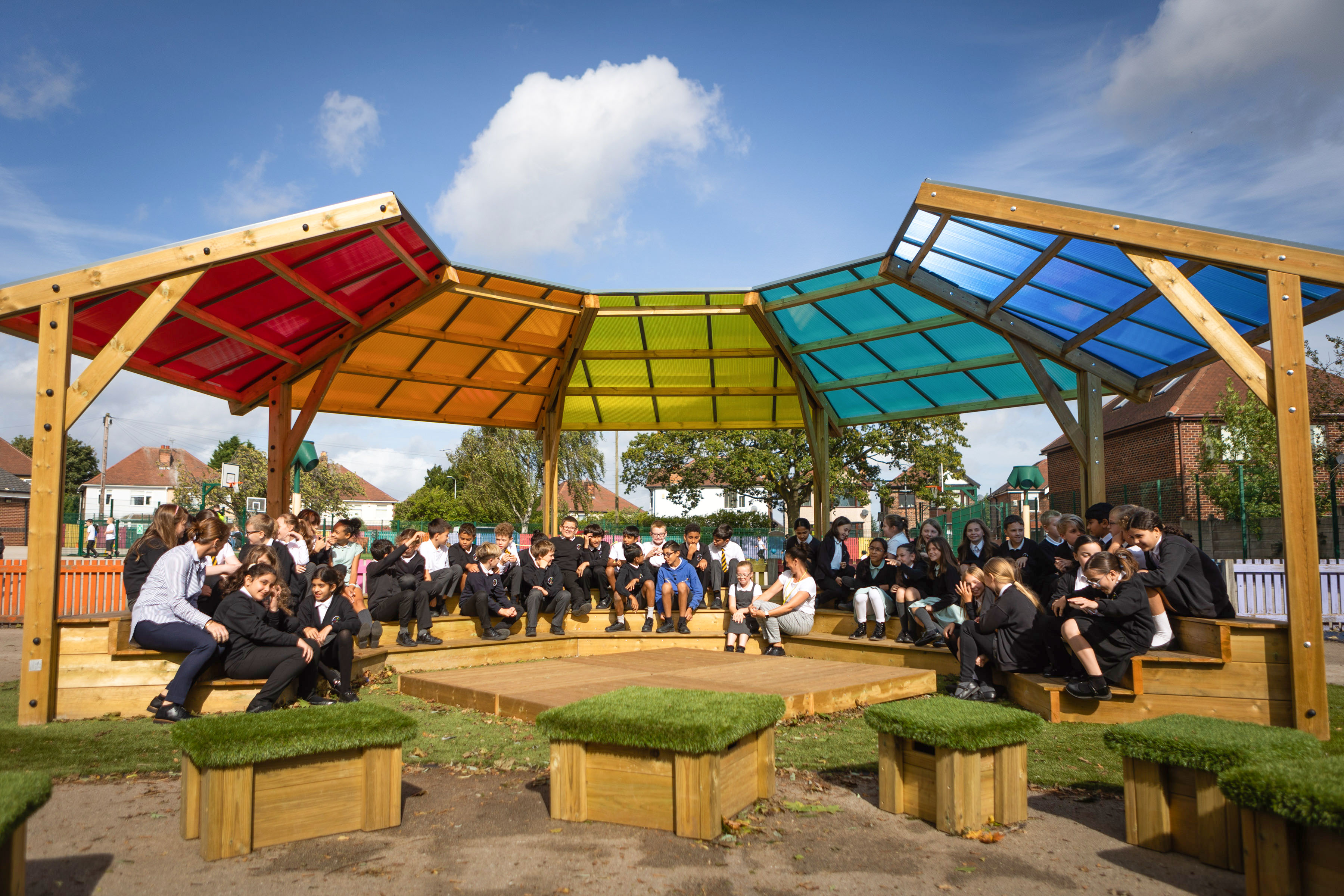 Outdoor classroom with children and teachers