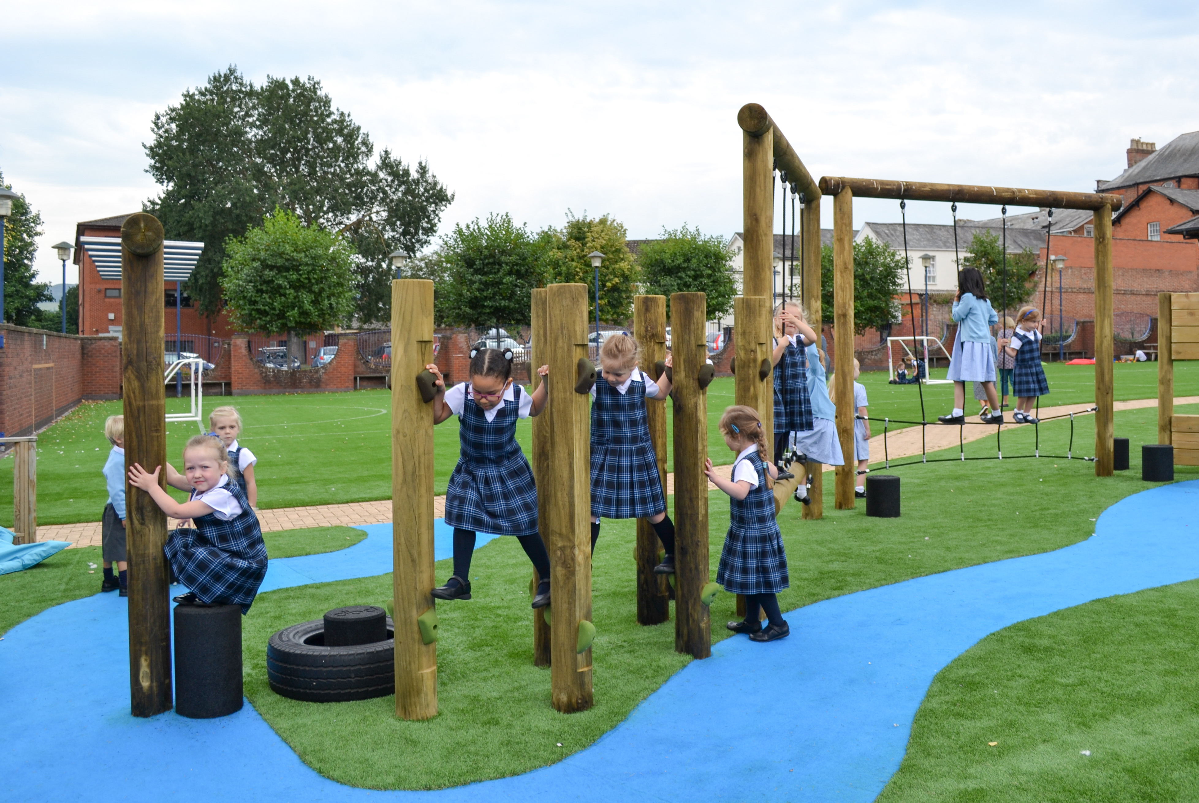 Children on outdoor obstacle course