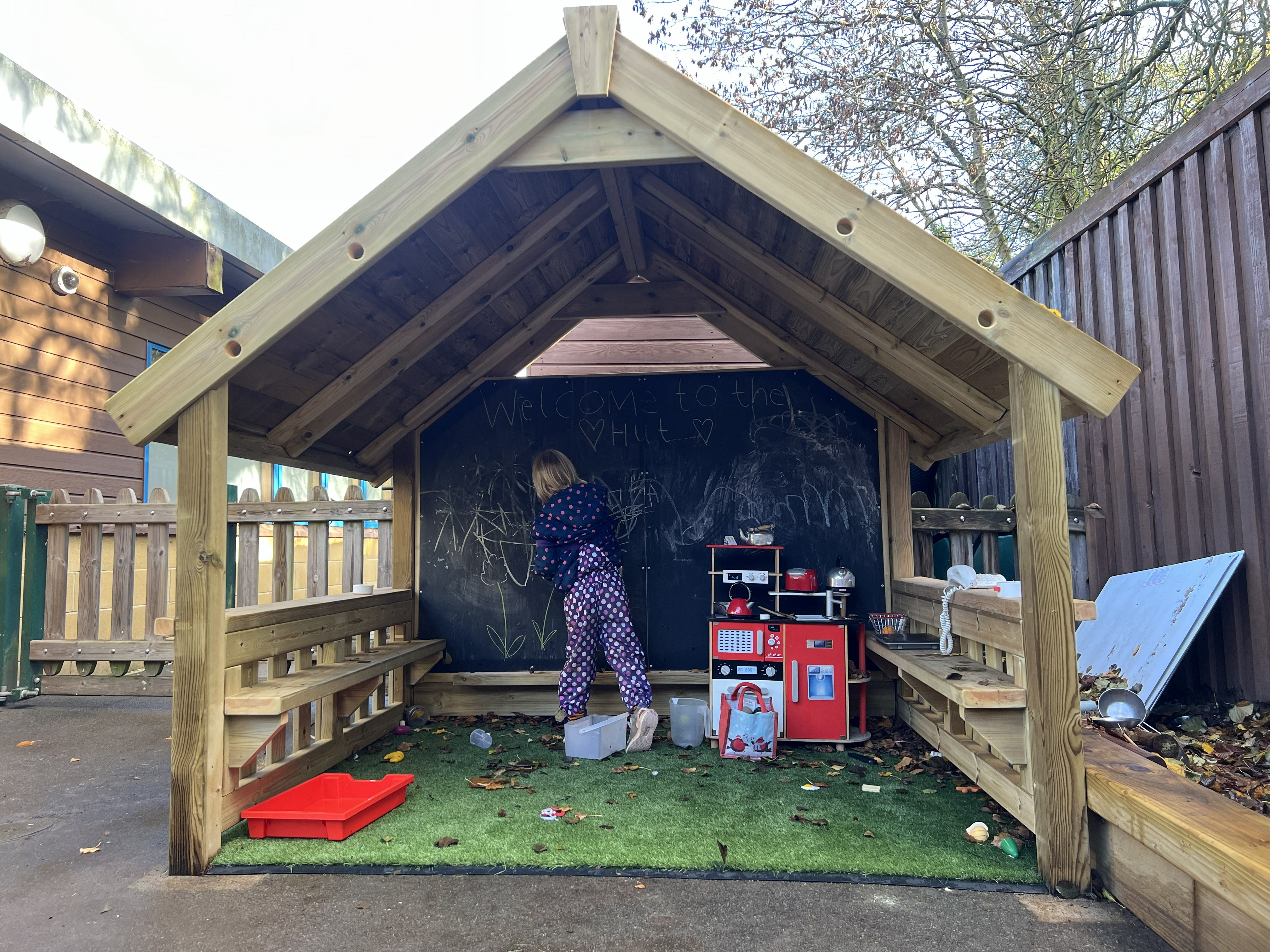 Child playing in playhouse